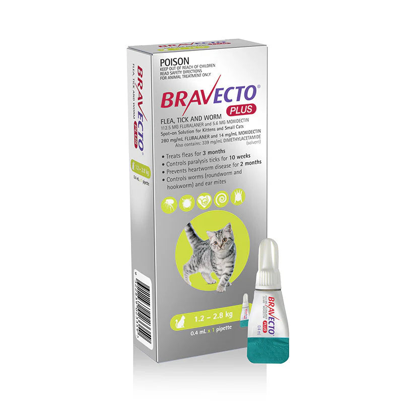 Bravecto Plus Cat Small (1.2–2.8kg) 1x112mg+5.6mg Silver Lime