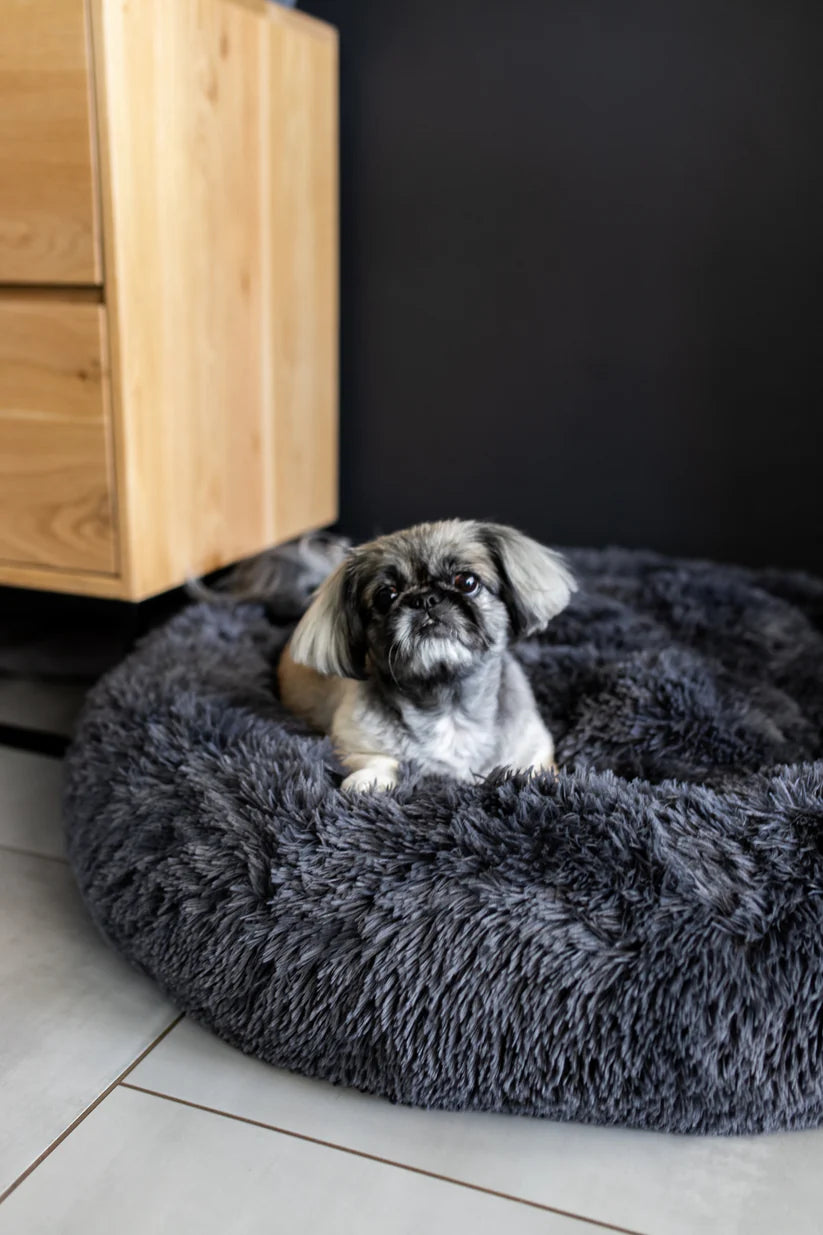 Calming Donut Dog Bed Charcoal Black