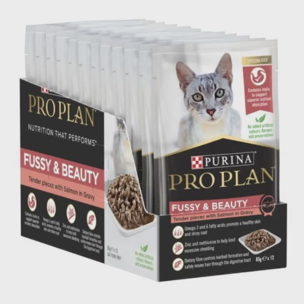 Purina Pro Plan Fussy & Beauty Wet Cat Food Salmon in Gravy  85g Pouch