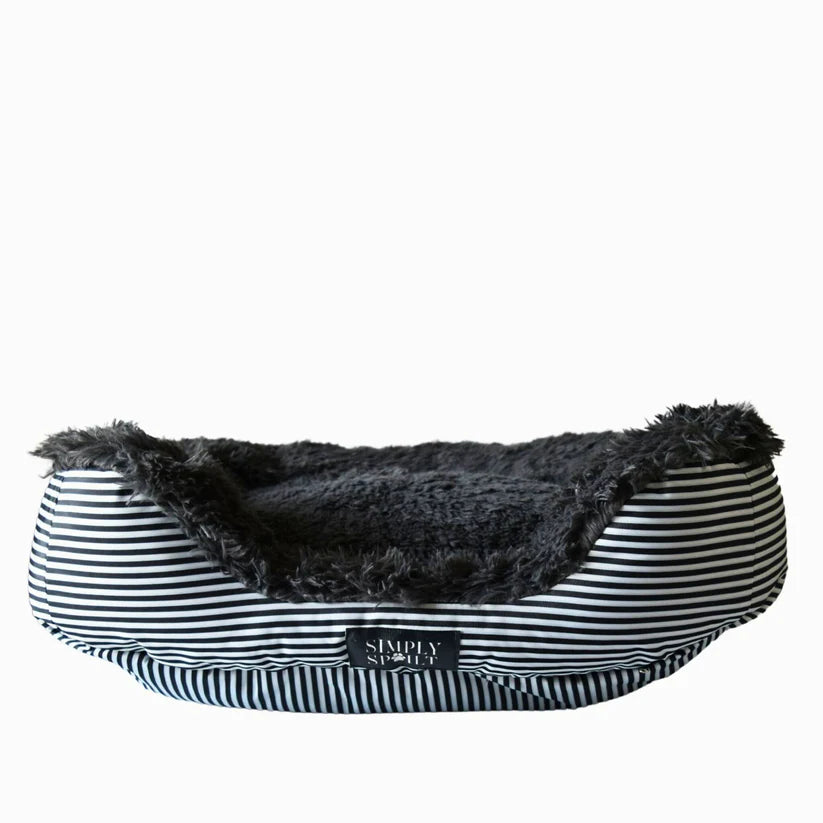 Calming Slumber Dog Beds White with Black Stripes Large