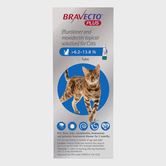 Bravecto Plus Cat Medium (2.8–6.25kg) 1x250mg+12.5mg Silver Blue