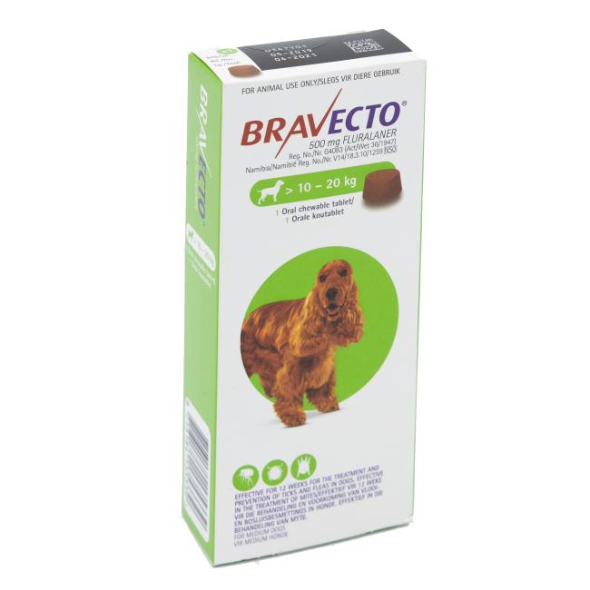 Bravecto Chew Dog Medium (10–20kg) 1x500mg Green