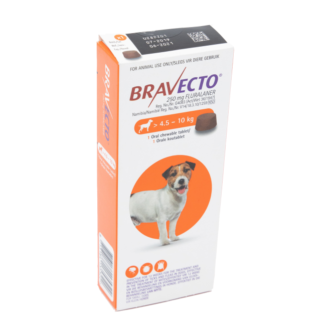 Bravecto Chew Dog Small (4.5–10kg) 1x250mg Orange