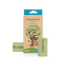 Earth Rated Compostable Vegetable Based Poop Bags - 60 Bags