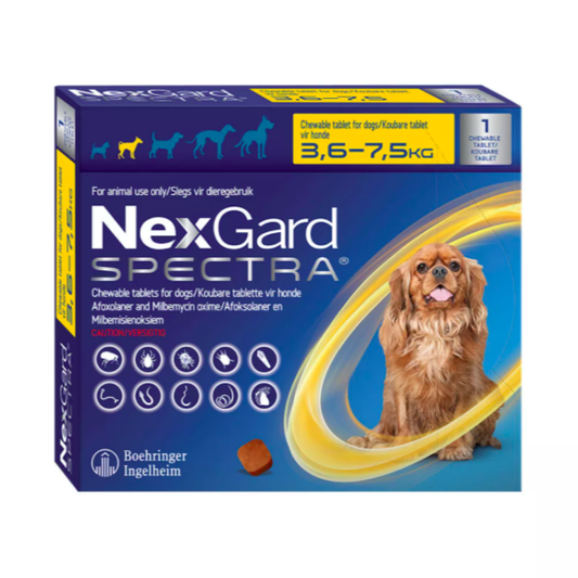 NexGard Spectra Small 3.6-7.5 Kg Single Tablet Yellow